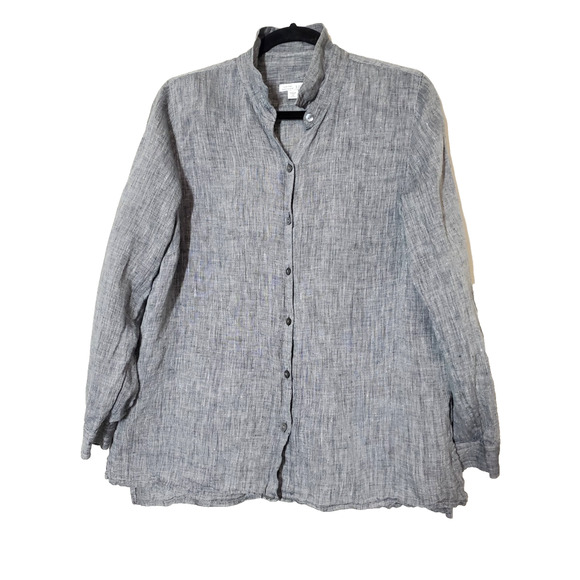 J Jill Love Linen Womens Medium Petite Top 100% Linen ESSENTIAL SHIRT Button - Picture 1 of 9